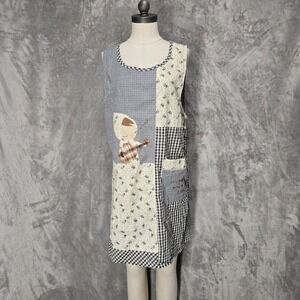 Patchwork Apron Smock Dress Women Free Sz Gingham Floral Mori Kei Kawaii Cottage